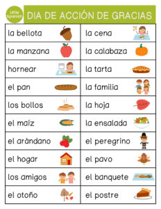 Thanksgiving Spanish Words