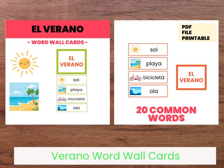 Summer word wall cards in spanish