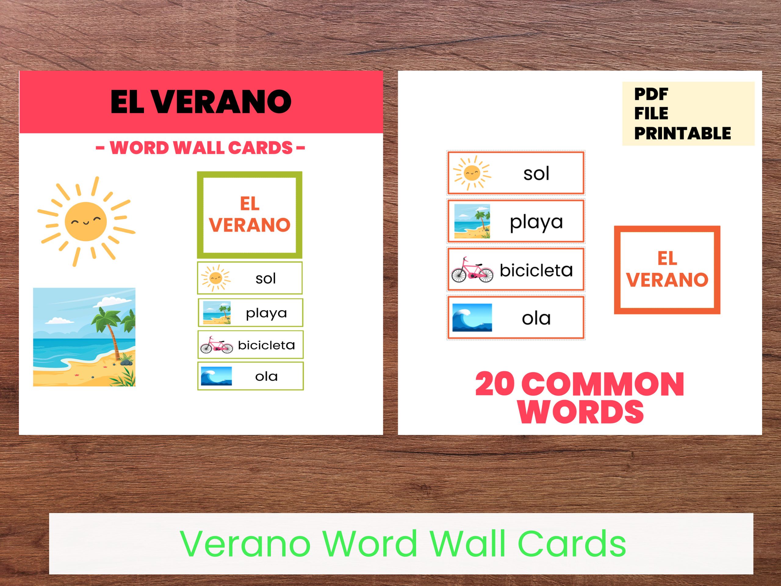 Summer word wall cards